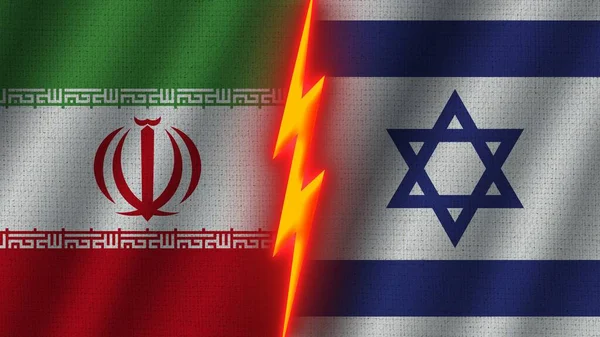 Israel Und Iran Flaggen Zusammen Wellengewebe Textur Effekt Neon Glow — Stockfoto