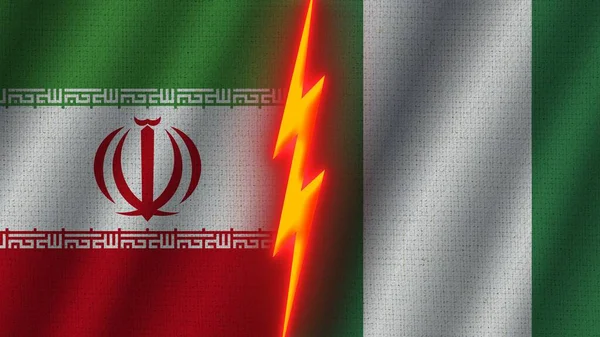 Nigeria Und Iran Flaggen Zusammen Wellen Textur Effekt Neon Glüheffekt — Stockfoto