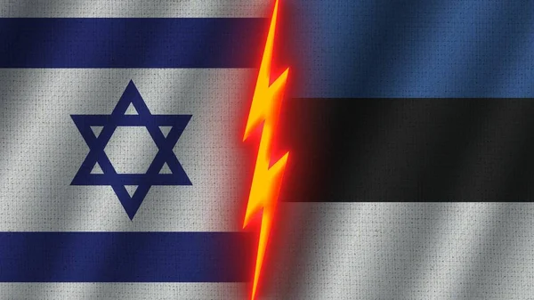 Estonia Israel Flags Together Wavy Fabric Texture Effect Neon Glow — Stock Photo, Image