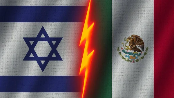 Mexico Israel Flags Together Wavy Fabric Texture Effect Neon Glow — Stockfoto