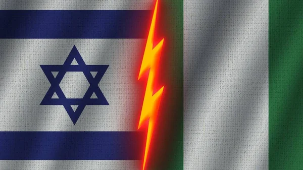 Nigeria Israel Flags Together Wavy Fabric Texture Effect Neon Glow — Stockfoto