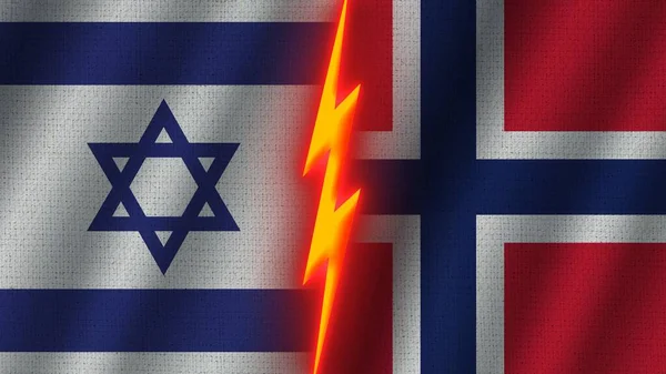Bandeiras Noruega Israel Juntas Efeito Textura Tecido Ondulado Efeito Brilho — Fotografia de Stock