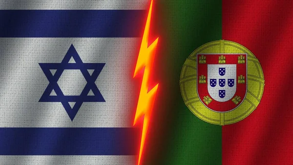 Banderas Portugal Israel Juntas Efecto Textura Tela Ondulada Efecto Brillo — Foto de Stock