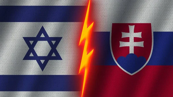Słowacja Izrael Flagi Razem Efekt Tekstury Tkaniny Falistej Neonowy Efekt — Zdjęcie stockowe