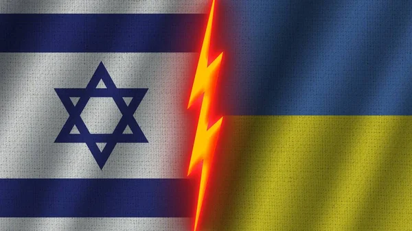 Ukraine Israel Flags Together Wavy Fabric Texture Effect Neon Glow — стокове фото