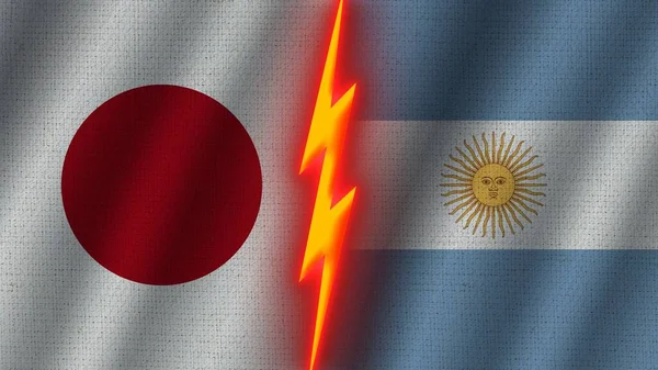 Arjantin Srail Bayrakları Birlikte Dalgalı Kumaş Doku Efekti Neon Parıltısı — Stok fotoğraf