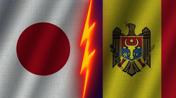 Флаги Молдовы Израиля Вместе Эффект Волнистой Текстуры Эффект Неонового Свечения — стоковое фото