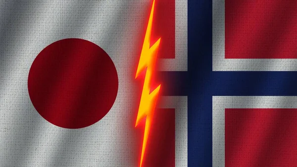 Norway Israel Flags Together Wavy Fabric Texture Effect Neon Glow — Stock Photo, Image