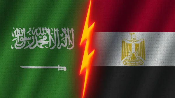 Ägypten Und Saudi Arabien Flaggen Zusammen Wellengewebe Textur Effekt Neon — Stockfoto