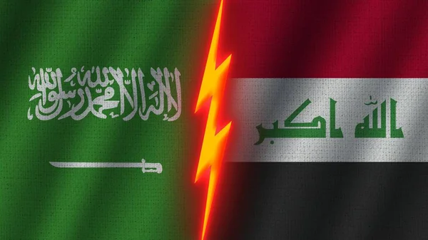 Irak Und Saudi Arabien Flaggen Zusammen Wellenförmige Textureffekte Neon Glüheffekt — Stockfoto