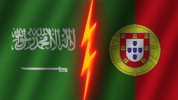Portugal Saudi Arabia Flags Together Wavy Fabric Texture Effect Neon — Φωτογραφία Αρχείου