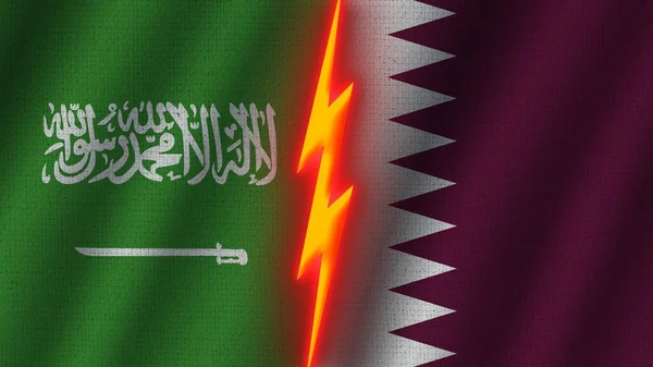 Katar Und Saudi Arabien Flaggen Zusammen Wellenförmige Textureffekte Neon Glow — Stockfoto