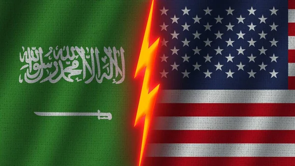 Stati Uniti America Arabia Saudita Bandiere Insieme Tessuto Ondulato Texture — Foto Stock