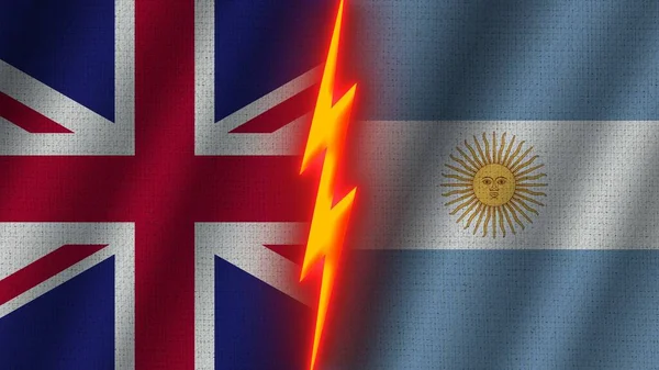 Argentina Regno Unito Bandiere Insieme Tessuto Ondulato Texture Effect Neon — Foto Stock