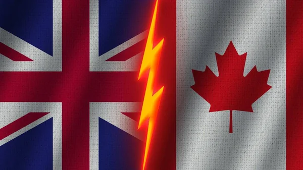 Canada United Kingdom Flags Together Wavy Fabric Texture Effect Neon — стокове фото