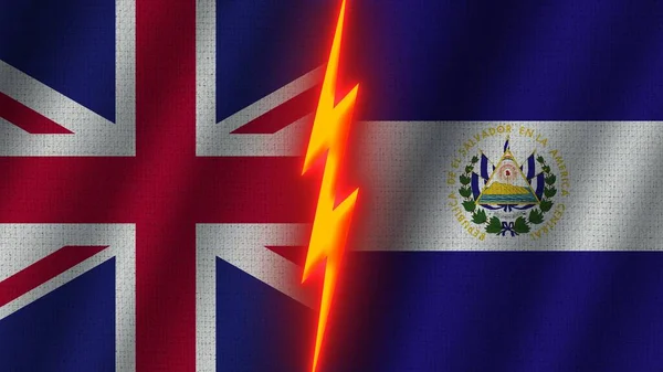 Salvador Velká Británie Vlajky Dohromady Efekt Vlnité Textury Efekt Neonové — Stock fotografie