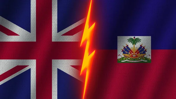 Haiti United Kingdom Flags Together Wavy Fabric Texture Effect Neon — Φωτογραφία Αρχείου