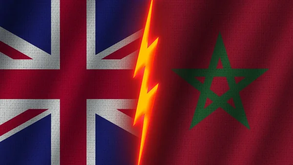 Banderas Marruecos Reino Unido Juntas Efecto Textura Tela Ondulada Efecto —  Fotos de Stock