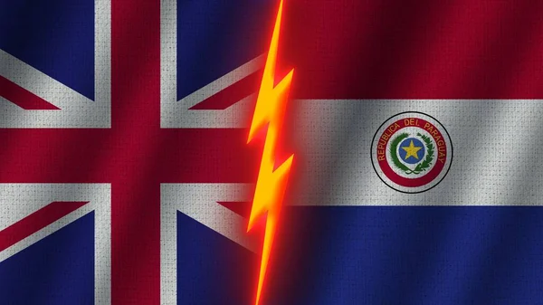 Парагвай Великобритания Флаги Вместе Эффект Волнистой Ткани Текстуры Эффект Неонового — стоковое фото