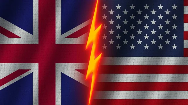 Vereinigte Staaten Von Amerika Und Vereinigtes Königreich Flaggen Zusammen Wellengewebe — Stockfoto