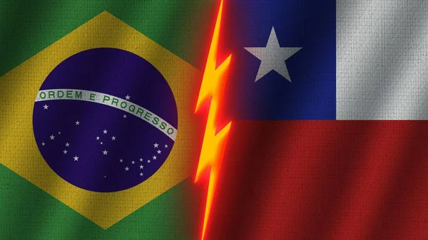 Chili Brazilië Vlaggen Samen Golvend Stof Textuur Effect Neon Gloeiend — Stockfoto