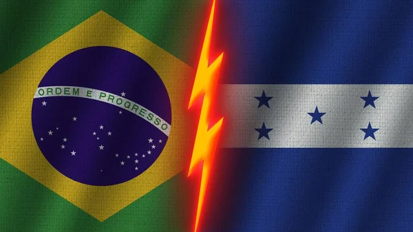 Honduras Brazilië Vlaggen Samen Golvend Stof Textuur Effect Neon Gloeiend — Stockfoto