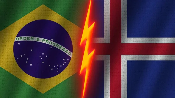 Zlanda Brezilya Bayrakları Birlikte Dalgalı Kumaş Doku Efekti Neon Parıltısı — Stok fotoğraf