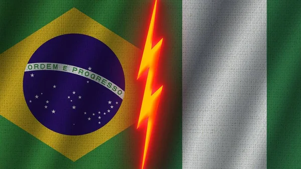 Nigeria Brazil Flags Together Wavy Fabric Texture Effect Neon Glow — Φωτογραφία Αρχείου