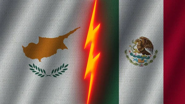 Mexiko Kypr Vlajky Dohromady Vlnité Textury Efekt Neonové Záře Efekt — Stock fotografie