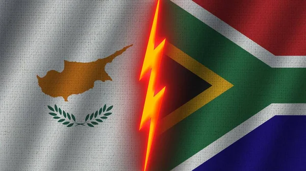 South Africa Cyprus Flags Together Wavy Fabric Texture Effect Neon — Stockfoto