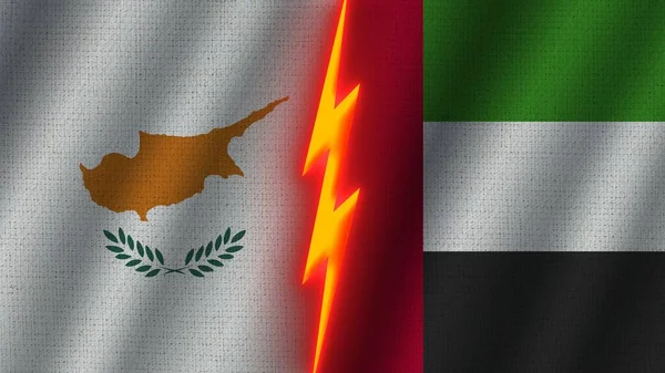 United Arap Emirates Cyprus Flags Together Wavy Fabric Texture Effect — Stock Photo, Image