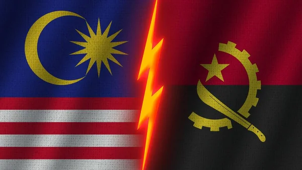 Angola Malaysia Flags Together Wavy Fabric Texture Effect Neon Glow — 스톡 사진