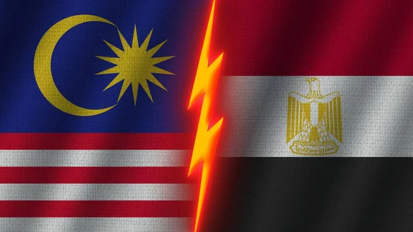 Ägypten Und Malaysia Flaggen Zusammen Wellengewebe Textur Effekt Neon Glow — Stockfoto