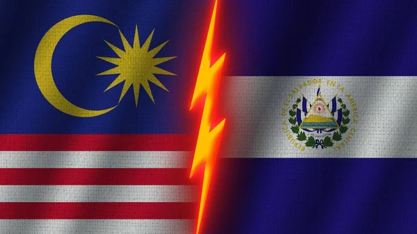 Salvador Malaysia Flags Together Wavy Fabric Texture Effect Neon Glow — Φωτογραφία Αρχείου