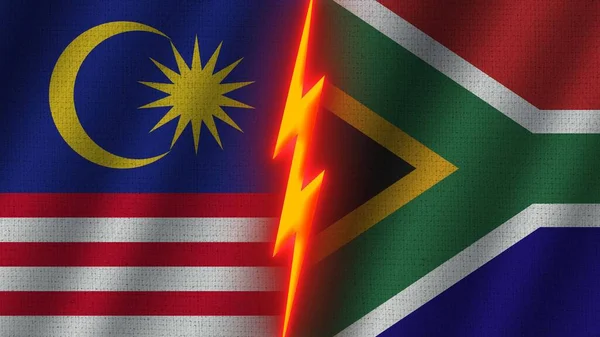 South Africa Malaysia Flags Together Wavy Fabric Texture Effect Neon — Stockfoto