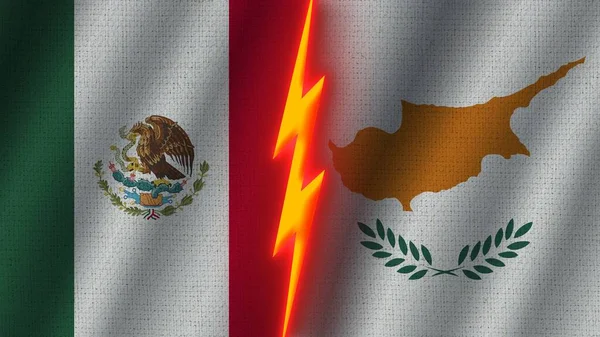 Kypr Mexiko Vlajky Dohromady Vlnité Textury Efekt Neonové Záře Efekt — Stock fotografie