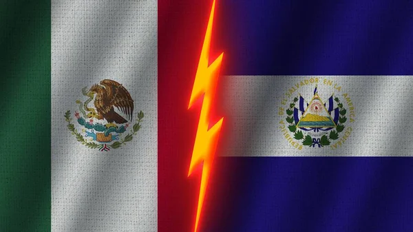 Salvador Mexico Flags Together Wavy Fabric Texture Effect Neon Glow — 스톡 사진