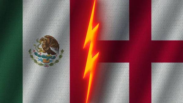 Флаги Англии Мексики Вместе Эффект Волнистых Тканей Эффект Неонового Свечения — стоковое фото
