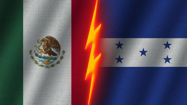 Honduras Mexico Flags Together Wavy Fabric Texture Effect Neon Glow — Stock fotografie
