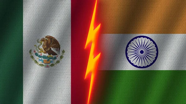 Vlajky Indie Mexika Dohromady Efekt Vlnité Textury Efekt Neonové Záře — Stock fotografie