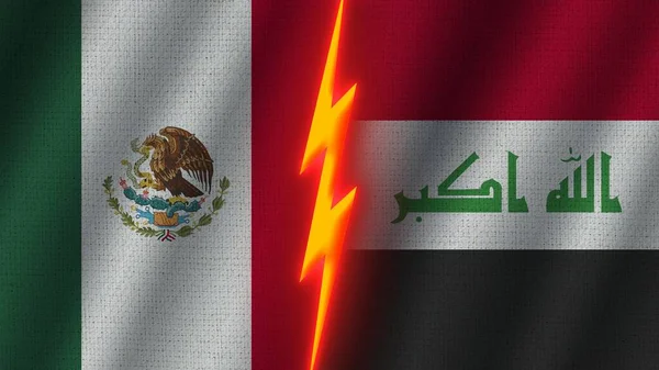 Флаги Ирака Мексики Вместе Эффект Волнистых Тканей Эффект Неонового Свечения — стоковое фото