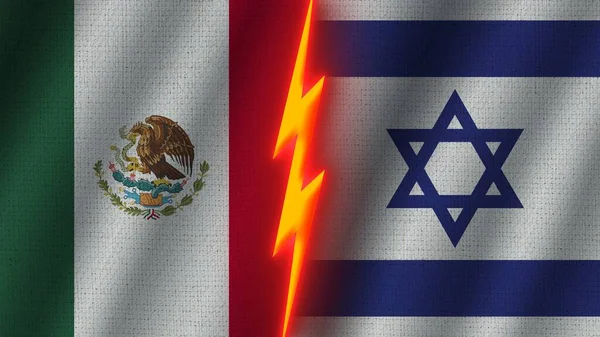 Israël Mexico Vlaggen Samen Golvend Stof Textuur Effect Neon Gloeiend — Stockfoto