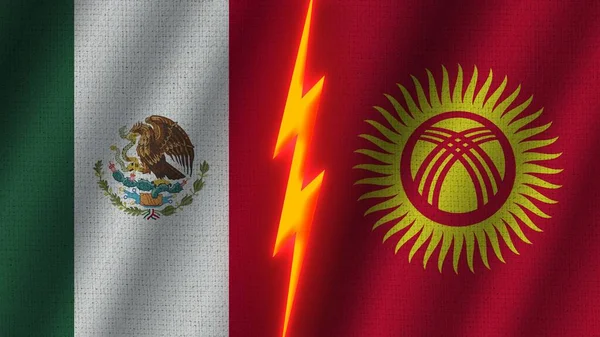 Kyrgyzstán Mexiko Vlajky Dohromady Efekty Vlnité Tkaniny Textury Efekt Neonové — Stock fotografie