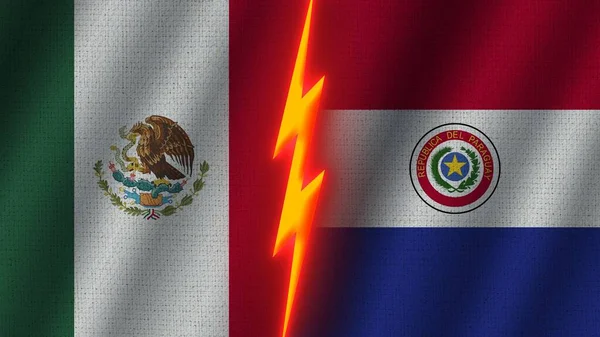 Paraguay Och Mexiko Flaggor Tillsammans Vågiga Tyg Textur Effekt Neon — Stockfoto