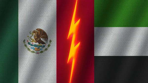 United Arap Emirates Mexico Flags Together Wavy Fabric Texture Effect — Stock fotografie