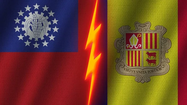 Andorra Mexico Flags Together Wavy Fabric Texture Effect Neon Glow — 스톡 사진