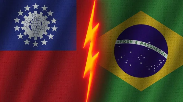 Brazilië Mexico Vlaggen Samen Golvend Stof Textuur Effect Neon Gloeiend — Stockfoto