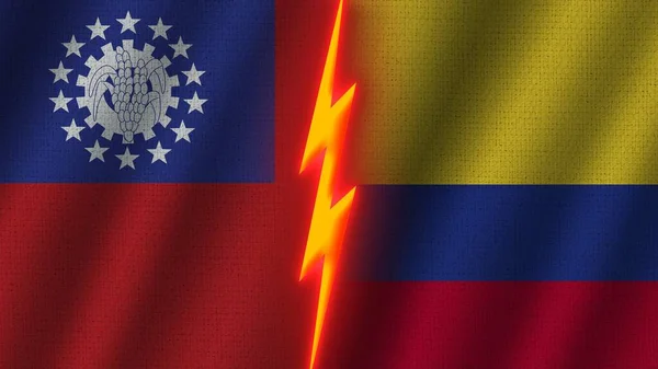 Κολομβία Και Μεξικό Σημαίες Μαζί Κυματιστό Ύφασμα Επίδραση Υφής Νέον — Φωτογραφία Αρχείου