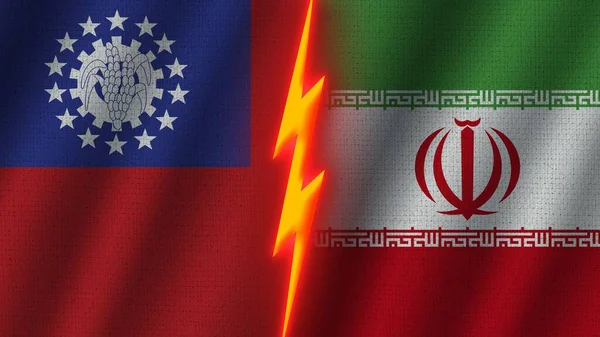 Iran Und Mexiko Flaggen Zusammen Wellengewebe Textur Effekt Neon Glow — Stockfoto