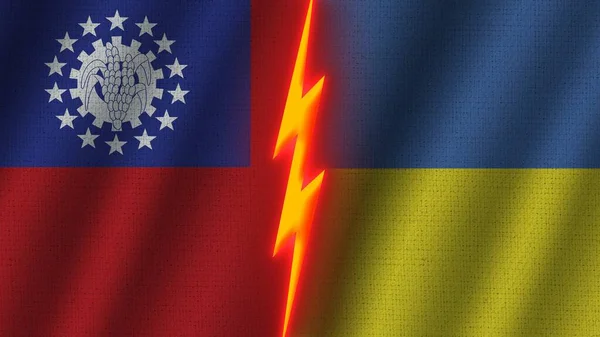 Ukraina Och Mexiko Flaggor Tillsammans Vågigt Tyg Textur Effekt Neon — Stockfoto